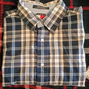 Tommy Hilfiger Men's Navy and White Plaid Shirt